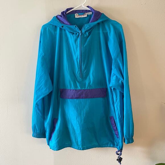 Vintage Exchange Sport Windbreaker Women’s XL 18 Blue Purple 90s Retro Jacket - Picture 1 of 10